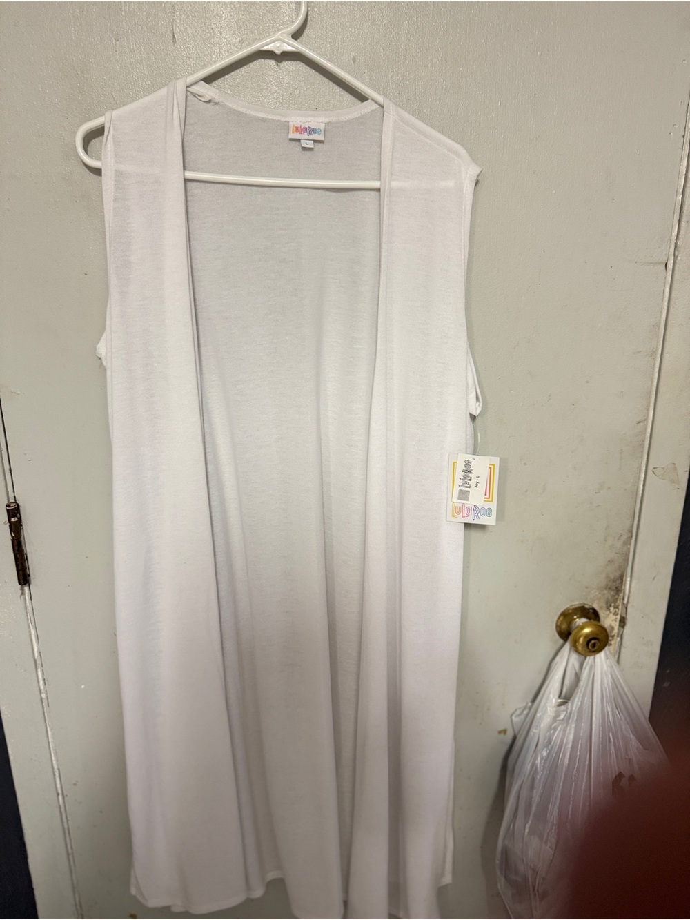 LuLaRoe White Sleeveless Long Open Front Vest